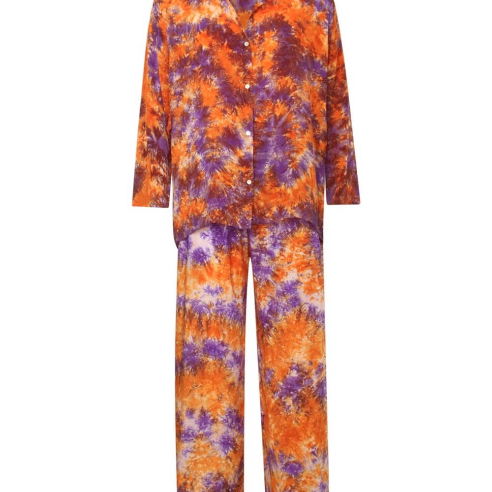 Sunchasers Flowy Tie-Dye Silk Pants Set in Orange & Purple